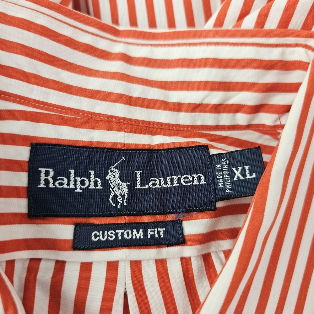 Ralph‎ Lauren Orange Striped Long Sleeve Dress Shirt XL Custom Fit Green Pony - Picture 2 of 8